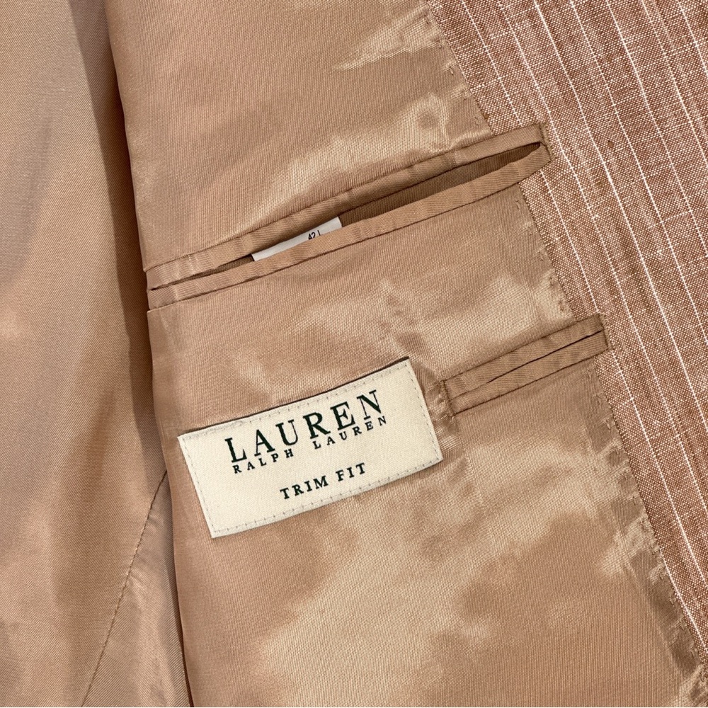 Lauren Ralph Lauren Linen Pinstripe Sport Coat Mens M Tan Coastal Quiet Luxury - Picture 5 of 13